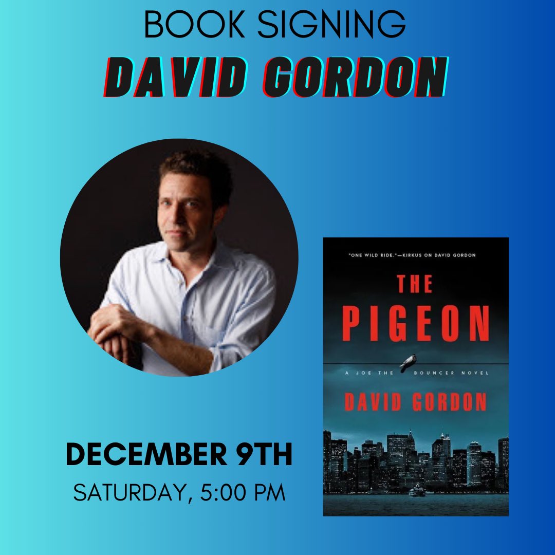 Join us at 5pm tonight with David Gordon!

He will be signing copies of his book “The pigeon” which will be available for purchase!

#bnauthorevent #booksigning #mysterybooks #njevent