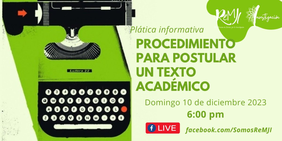 ReMJI_mx's tweet photo. ¡Tenemos una cita este domingo 10 de diciembre, a las 6:00pm, para una nueva #PláticaInformativa! En esta ocasión, se hablará acerca del procedimiento para postular un texto académico en la #ReMJI. https://t.co/N2lXPdChb9