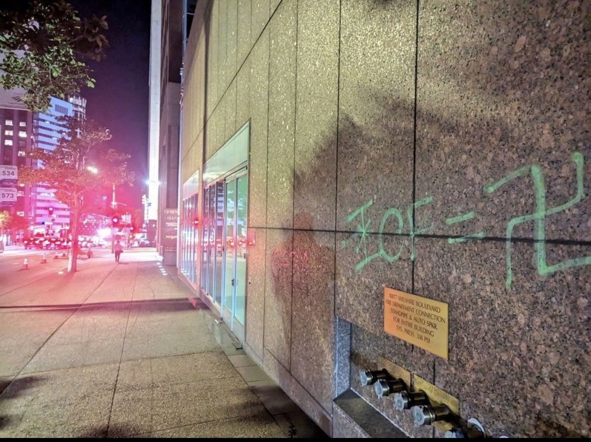 Vandalizing Jewish homes / businesses in Westwood w/ swastikas last night — on Shabbat + Hanukkah, no less. History painfully repeats itself. This clear, appalling antisemitism is unacceptable. City leaders & @LAPDHQ must investigate these hate crimes & ensure it can’t continue.