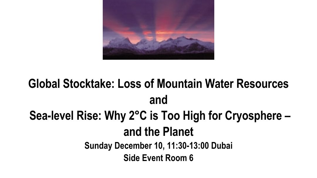 TOMORROW AT #COP28!! Why 2C is too high for the #cryosphere and what this means for the Global Stocktake! Please join us at 11.30, side event room 6 @icimod @HeidiSevestre @scar_instant