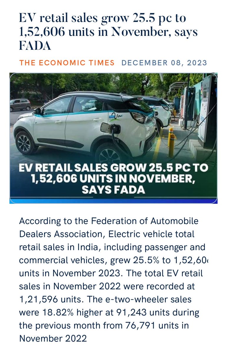 TejaLShree's tweet image. #EVinIndia

EV retail sales grow 25.5 pc to 1,52,606 units in November, says FADA
economictimes.indiatimes.com/industry/renew…

via NaMo App