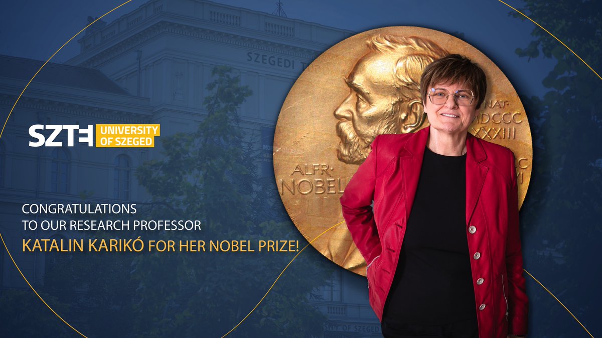 The University of Szeged dedicated a webpage for Katalin Karikó and the latest updates and relevant news regarding the institution's professor winning and receiving the Nobel Prize tomorrow in Stockholm, Sweden 🌍 u-szeged.hu/nobel-prize-20… 

 #KatalinKarikó  #NobelPrizeAward #SZTE