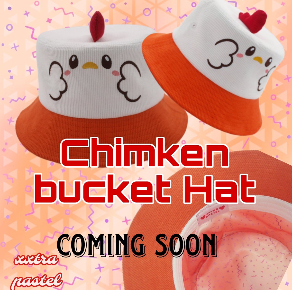 Bunniikitty's tweet photo. DRUMROLL PLEASE! MY SWEET FELLOW EMPLOYEES! I PRESENT TO YOU FIRST LOOK ON THE CHIMKEN BUCKET  HAT SAMPLE! 
100%cotton corduroy 
emboirdered design, &amp;custom lining! The hat is on its way to me right now can't wait to show case it alongside other items! #KFPicasso #kfp #hololive https://t.co/I4lxCcp1Wv