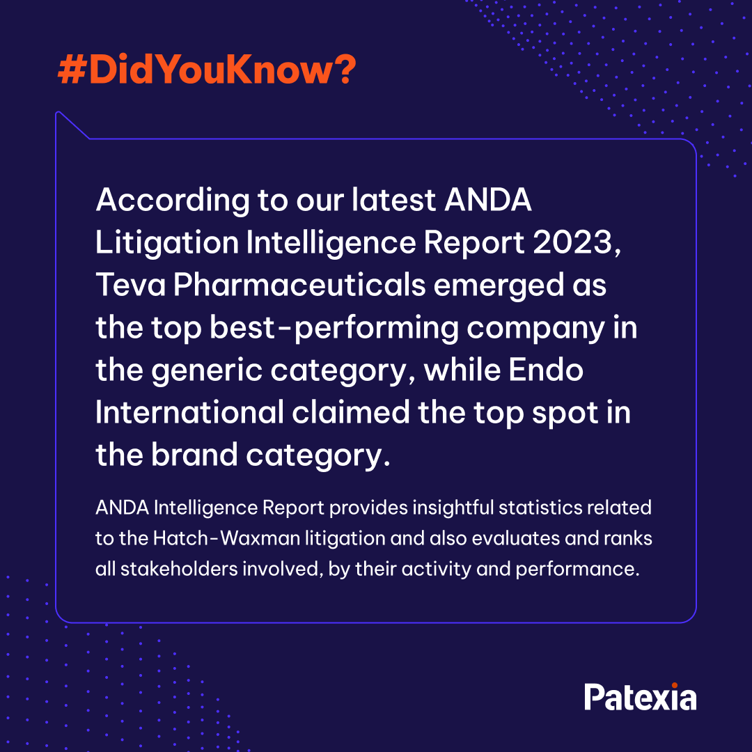 Patexia's tweet photo. 🌟 According to the latest ANDA Litigation Intelligence Report 2023 by Patexia, @TevaUSA leads in generics while Endo International secures the top spot in brands!
https://t.co/mBYGai8iH1
#Pharma #Leaders #ANDA #Litigation #TevaPharma #pharmaceutical #EndoInternational 🏆💊✨ https://t.co/BS0ESVOOXR