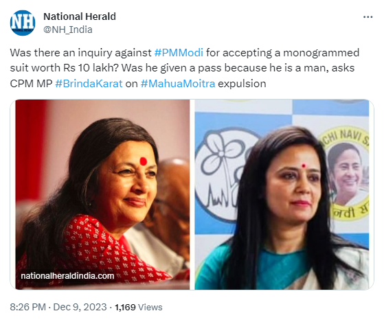 #BrindaKarat backs Mahua Moitra, exposing Modi Govt's double standard.

PM Modi received a suit worth ₹10 lakh as a gift from a wealthy diamond dealer friend.

If accepting costly gifts breaches ethics and contempt of the house, why no inquiry against him? & why no check on quid…