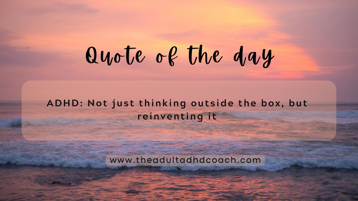 Today's #ADHDQuote: 'ADHD: Not just thinking outside the box, but reinventing it" Embrace the journey!' 🌟 #ADHDAwareness #CreativityInADHD #MindfulMonday #ADHDlifecoaching #InspirationalQuotes #ADHDStrengths"