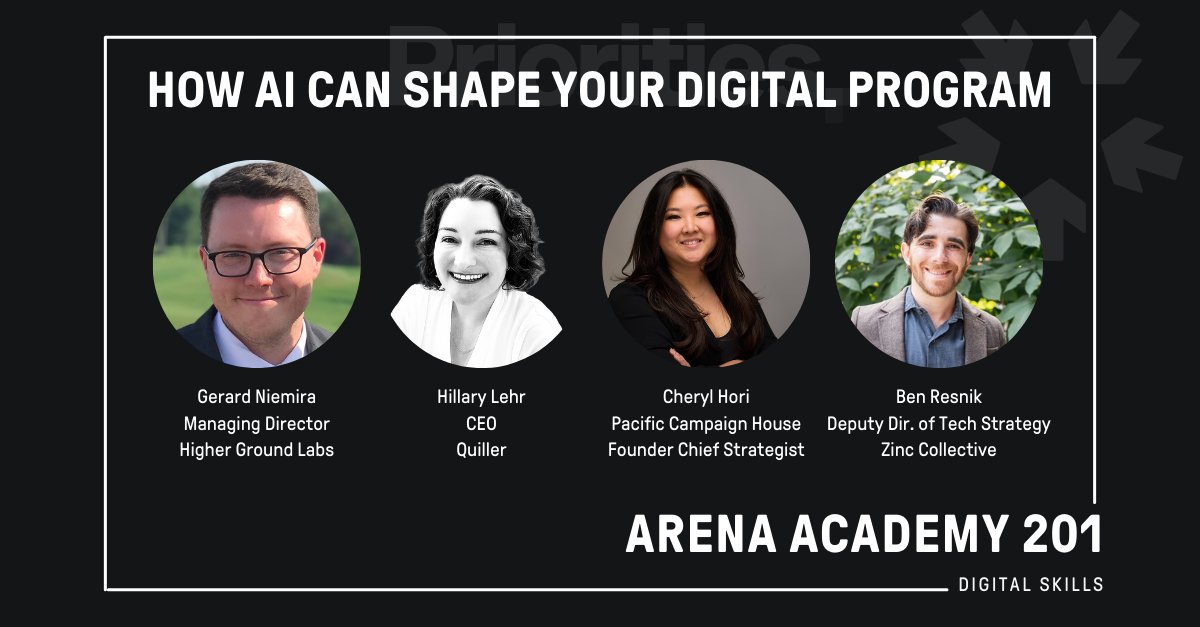 ✨Saturday morning vibes✨ Thrilled to be joining #ArenaAcademy 201: Digital Skills a training hosted by <a href="/arenasummit/">Arena</a> and (my alma mater) <a href="/prioritiesUSA/">Priorities USA</a> to help prepare campaign staff to navigate the changing landscape of AI tech this cycle!