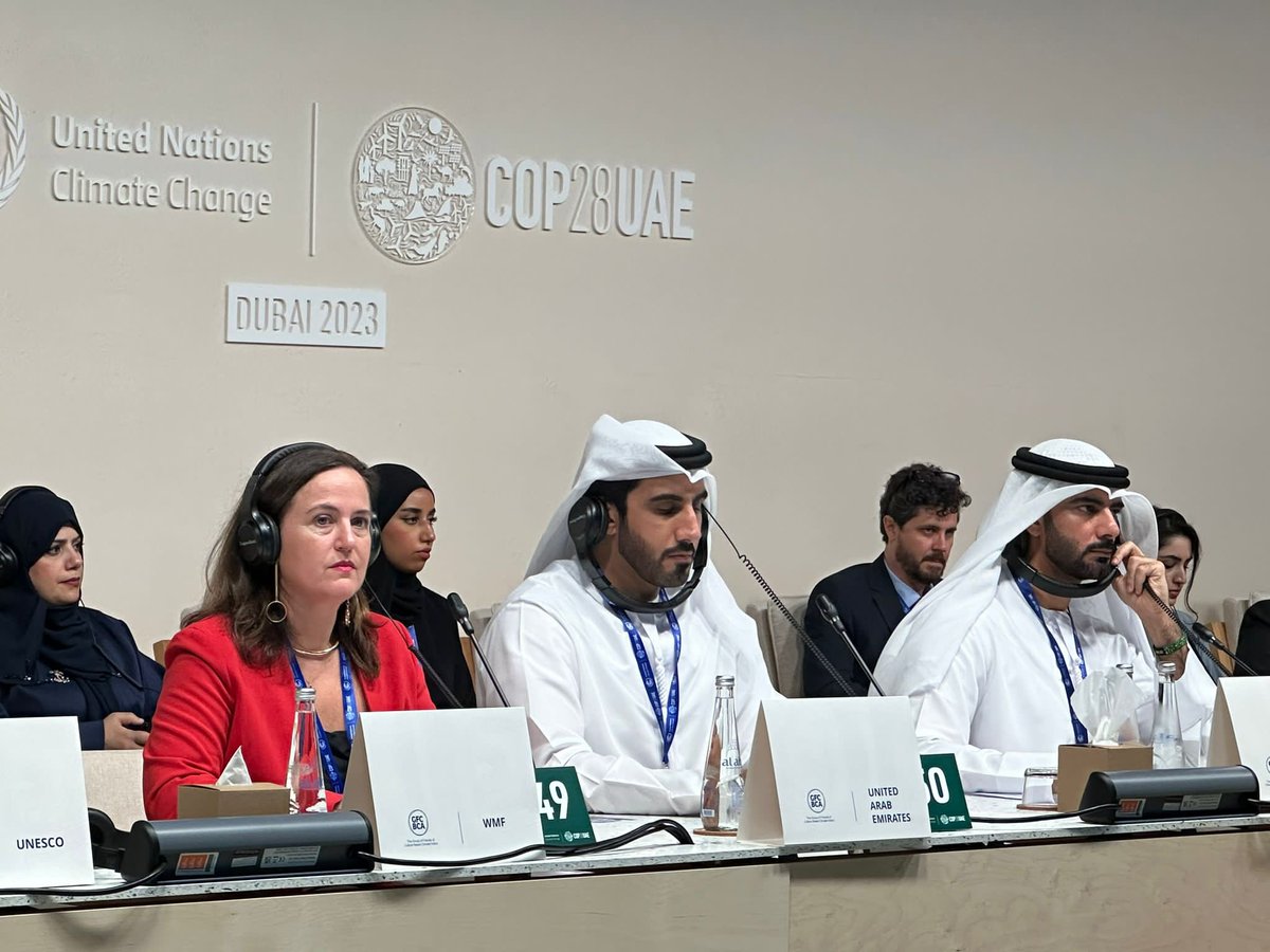 BdeMontlaur's tweet photo. A pivotal moment yesterday at COP28. Under the leadership of Sheikh Salem Al Qassimi, Princess Dana Firas and Margareth Menezes, the Group of Friends of Culture Based Climate action was founded. @UAEMCY@salemalq  @UAEMCY
@UNFCCC #COP28 
@chn https://t.co/HBtl5Pqwec