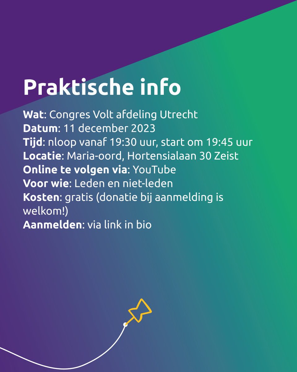🕗 Tijd om terug te blikken en vooruit te kijken: Congres Volt afdeling Utrecht. Aanstaande maandag - 11 december vanaf 19:30 in Zeist (ook voor niet-leden!)
💡Meer info in je mail (als je lid bent) of via voltnederland.org/agenda/utrecht…