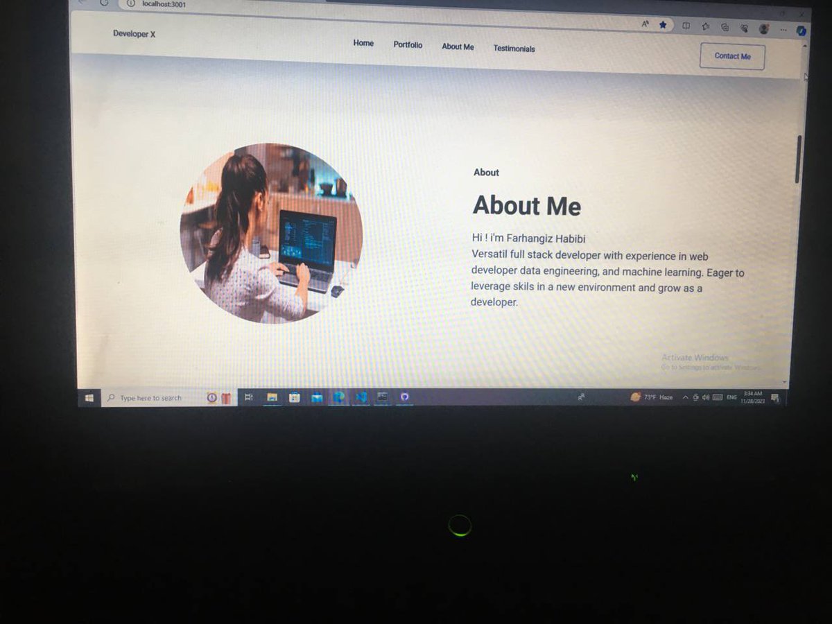 Farhangiz2's tweet photo. Continuation of React courses
We made a one-month project
(my portfolio) that I used html css bootstrap in the project
@E_Ehrari @f_forough @CodeToInspire #Afghanistan #AfghanGirlsCode
#Coding #web3community #javascript 
https://t.co/3ivmenwm95 https://t.co/73g0gnlnH1