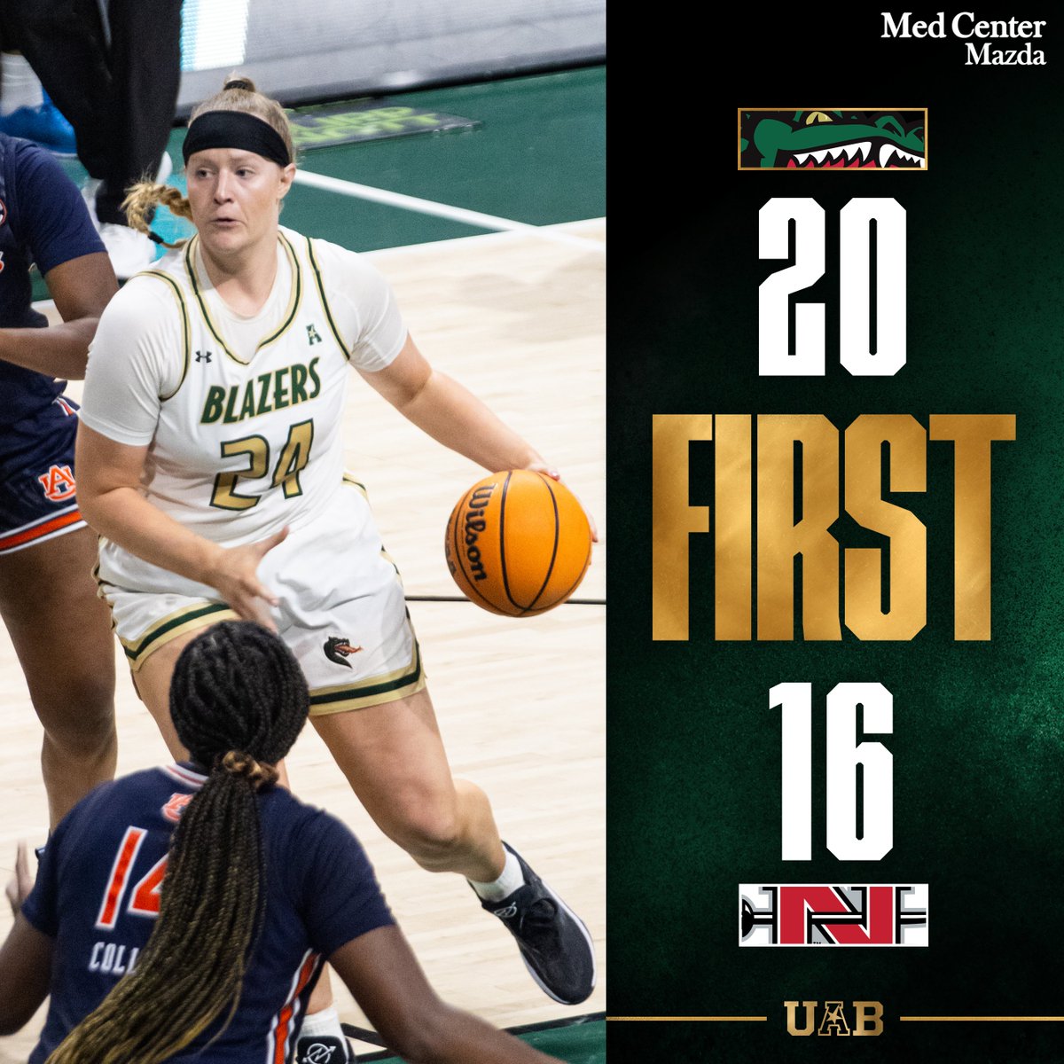UAB_WBBALL's tweet photo. Tracey Bershers and Mia Moore combine to score 13 of UAB's 20 first quarter points and the Blazers lead Nicholls by four heading into the second quarter. 

#WinAsOne https://t.co/YM19R7OFhF