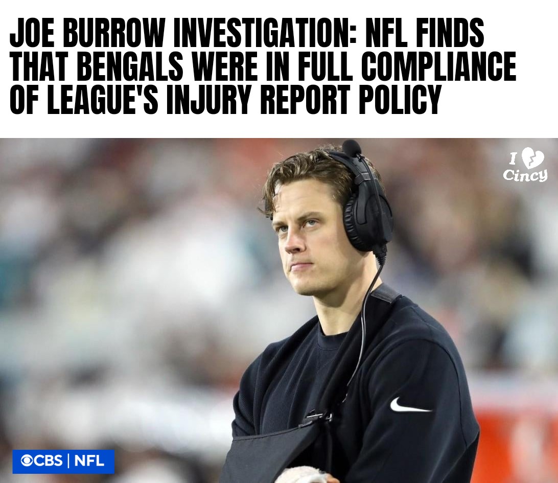 CincyProblems's tweet photo. The NFL determined the #Bengals were fully compliant with Joe Burrow's wrist injury.

No violations were found. https://t.co/KU9deBWz0b