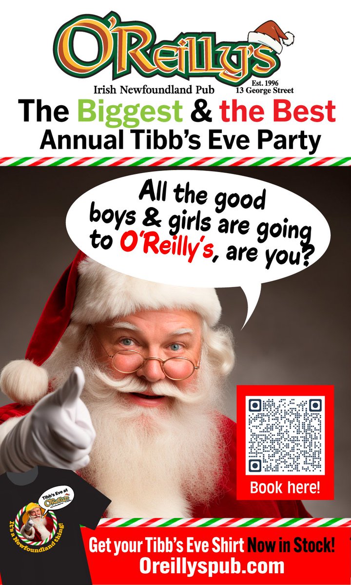 oreillys_pub's tweet photo. Santa Claus will be at O'Reilly's Annual Tibb's Eve Party, will you?🎅🎄

Get your tickets now! https://t.co/gGvyO578IJ

#santaclaus #tibbseve #tibbseveparty #annualparty #booknow #getyourticketsnow #yourhomefortheholidays #georgestreet #downtownstjohns https://t.co/sgVzlMMOqk
