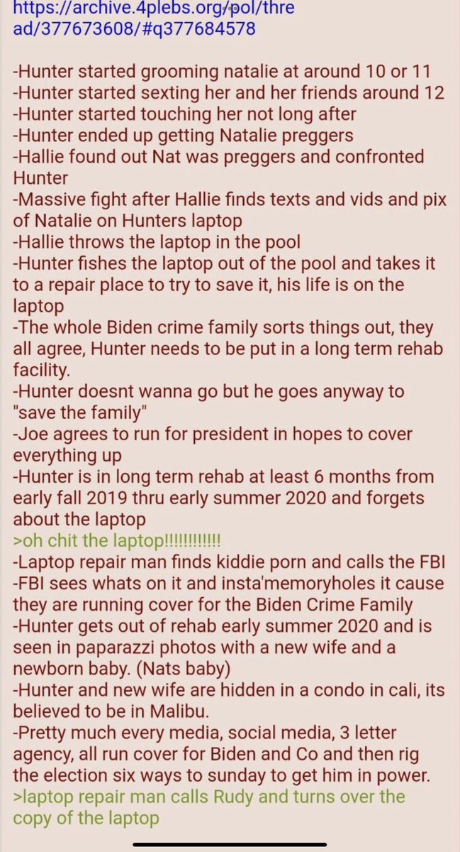TheThe1776's tweet image. The Biden Family:
◦A Father who pimps out his son for 10% and showers with his daughter 
◦An Uncle who sleeps with his niece
◦A Brother who humps his deceased brother's wife while having an affair with her sister and impregnates an ex-stripper.

The FBI had Hunter Biden's…