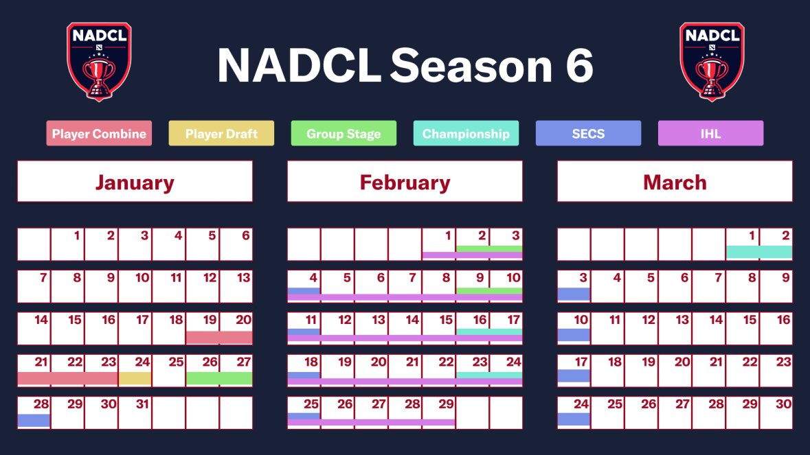 The NADCL returns in 2024 with our biggest and best season yet!

$10,000+ in prizing for 3 unique events!

1. NADCL Season 6
2. February Inhouse League
3. 7 Sunday Evening Cup Series
