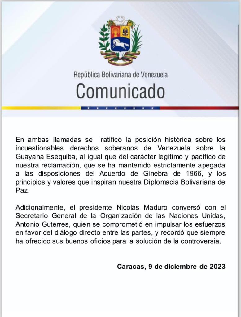 Riveange82's tweet photo. #Venciendo  Presidente de Guyana acepta la propuesta del Presidente @NicolasMaduro sobre el diálogo, esta acción está respaldada por la ONU y el principal líder de la región, @LulaOficial. Lea aquí el #comunicado completo ⬇️⬇️

#9Dic 
#TodosPorVenezuela https://t.co/jZMqpe25vU