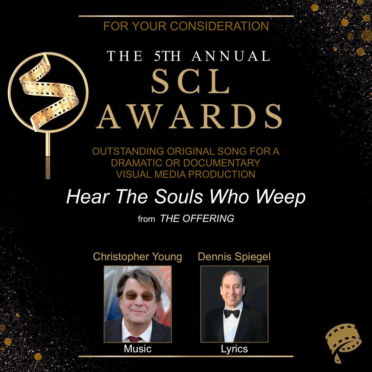 Christopher Young (@imchrisyoung) on Twitter photo Dear friends,
Was honored to collaborate with my friend Dennis Spiegel on the song Here The Souls Who Weep from "The Offering", which is up for your consideration for Best Song for The 5th Annual <a href="/The_SCL/">The Society of Composers & Lyricists</a> Awards. Hope you enjoy it! #thescl #scl #fyc
Your friend,
Chris Dear friends,
Was honored to collaborate with my friend Dennis Spiegel on the song Here The Souls Who Weep from "The Offering", which is up for your consideration for Best Song for The 5th Annual <a href="/The_SCL/">The Society of Composers & Lyricists</a> Awards. Hope you enjoy it! #thescl #scl #fyc
Your friend,
Chris