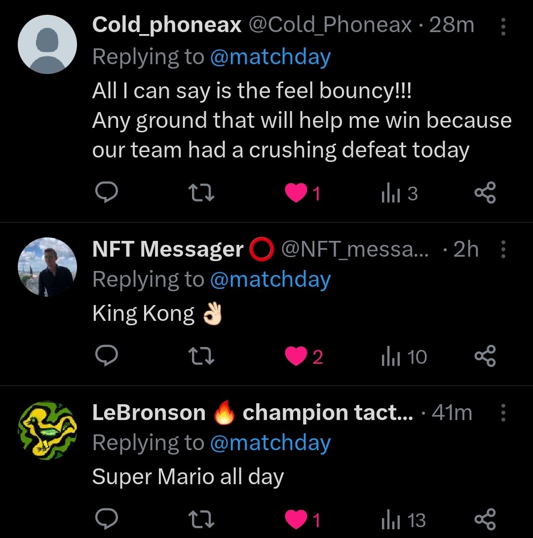 So happy to see the elite Matchday people here on X  <a href="/Cold_Phoneax/">Cold_phoneax</a> <a href="/NFT_messager/">NFT Messager 🇫🇷</a> and <a href="/VVechain/">LeBronson</a> 🙌