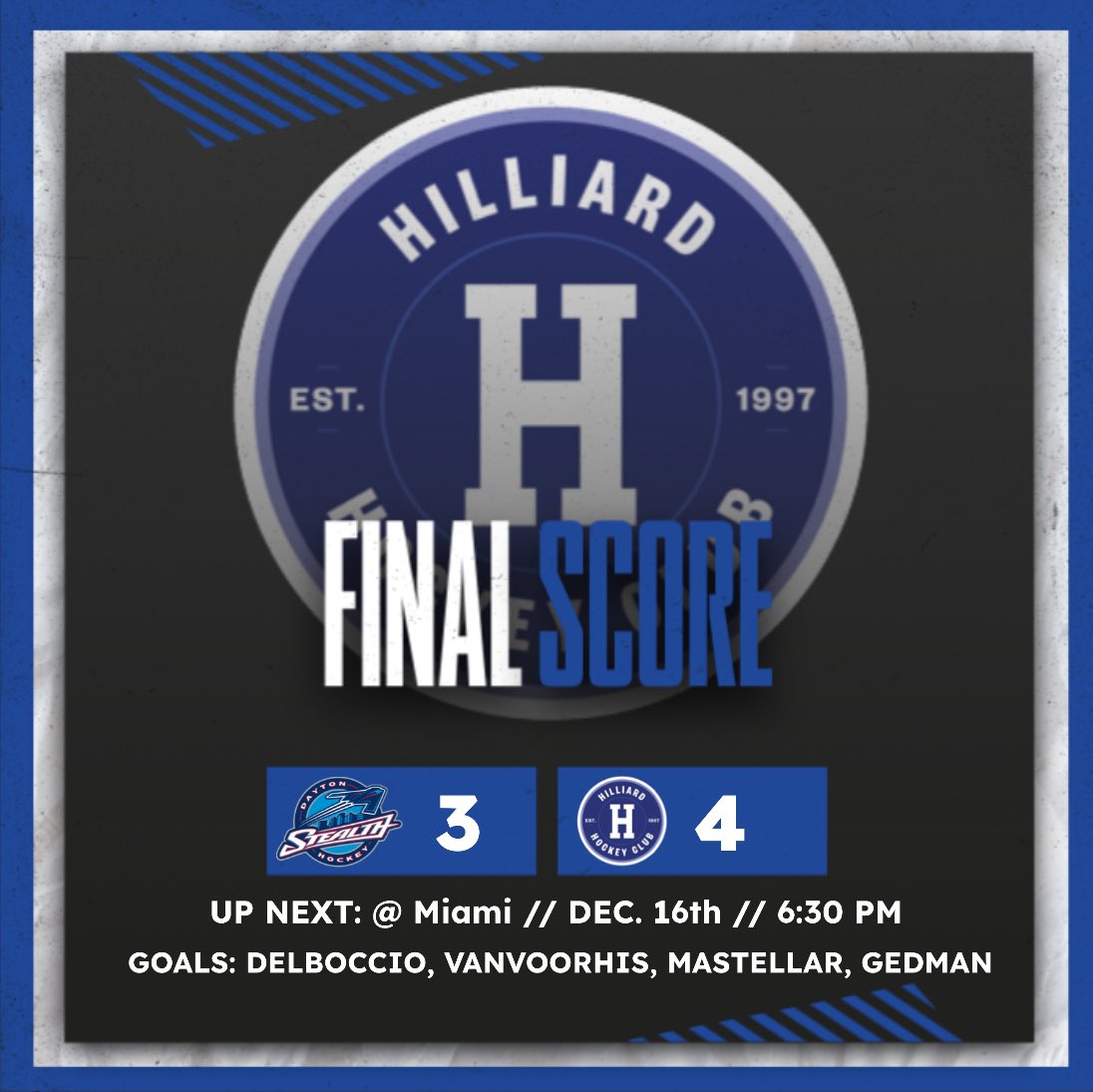 Hilliard hangs on after a tight battle with Dayton Stealth. Shoutout <a href="/Wesley_reichman/">Wesley Reichman</a> after another amazing performance!
