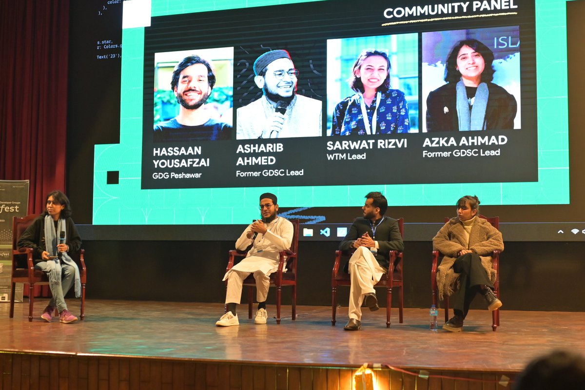 CodeAshing's tweet image. Excited to share my experience speaking at #Devfest by @GDGLivePakistan! 🚀 Discussed the incredible impact of tech communities on career growth alongside Hassan and Sarawat, hosted by the amazing Azka. #TechCommunity #CareerGrowth #GDGLive