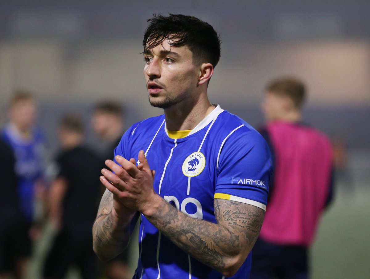 ChesterFC's tweet photo. 🔵 @liamedwards49 made his 50th #ChesterFC appearance today, joining @CoatesKieran and @JoelTaylor03 in passing the half century this season.

Congrats, lads! 👏 https://t.co/e0h8QG0Xyd