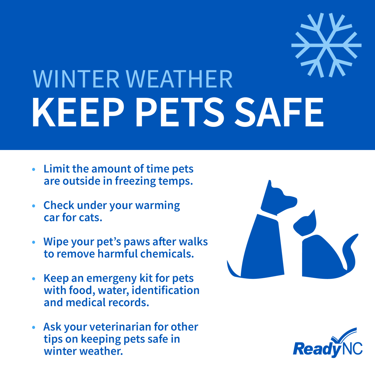 NCEmergency's tweet photo. Pets need to be kept safe in the winter as well. Be sure to keep them warm and dry when the weather gets wet and cold.
#WinterWxPreparedness #NCReady #NCPrep https://t.co/ibbCnUGVai