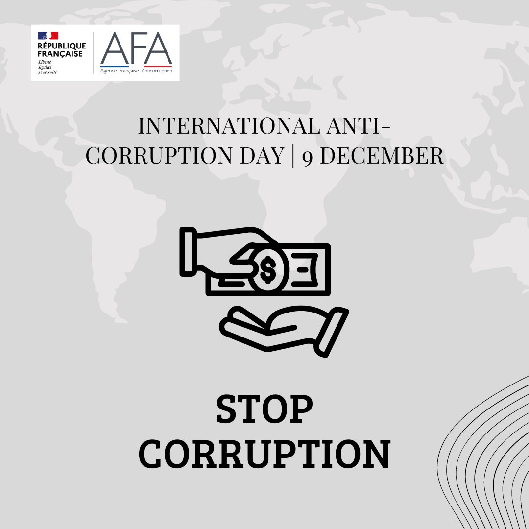 🛑7 ans après la création de l’AFA, si nos enquêtes statistiques et les bilans tirés de nos contrôles montrent des progrès, les efforts doivent se poursuivre dans tous les domaines et à tous les échelons. 
Pour un monde où la #Corruption n'a pas sa place #UnitedAgainstCorruption