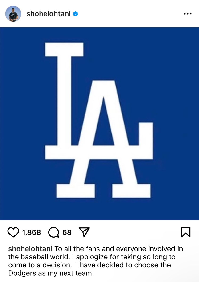 BaseballWRLD_'s tweet photo. HOLY SHIT SHOHEI OHTANI JUST ANNOUNCED HES A DODGER ON INSTAGRAM https://t.co/VCTFUgeyy2