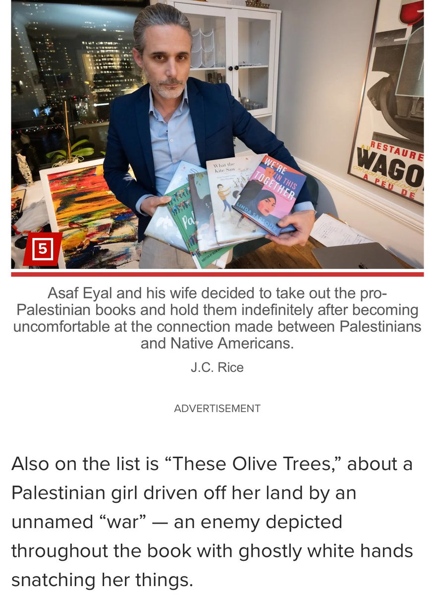 A zionist couple from NYC have checked out five children's books about Palestine and plan to "hold them indefinitely" to prevent children from being able to read them.