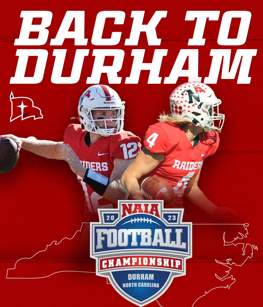 𝙍𝙐𝙉𝙉𝙄𝙉𝙂 𝘽𝘼𝘾𝙆 𝙏𝙊 𝘿𝙐𝙍𝙃𝘼𝙈! 🏈 In back-to-back seasons, the Red Raiders will make a trip out to Durham for the @NAIA national championship game! 🔥 #RaidersStandOut | @nwc_fb | @DurhamNCSports