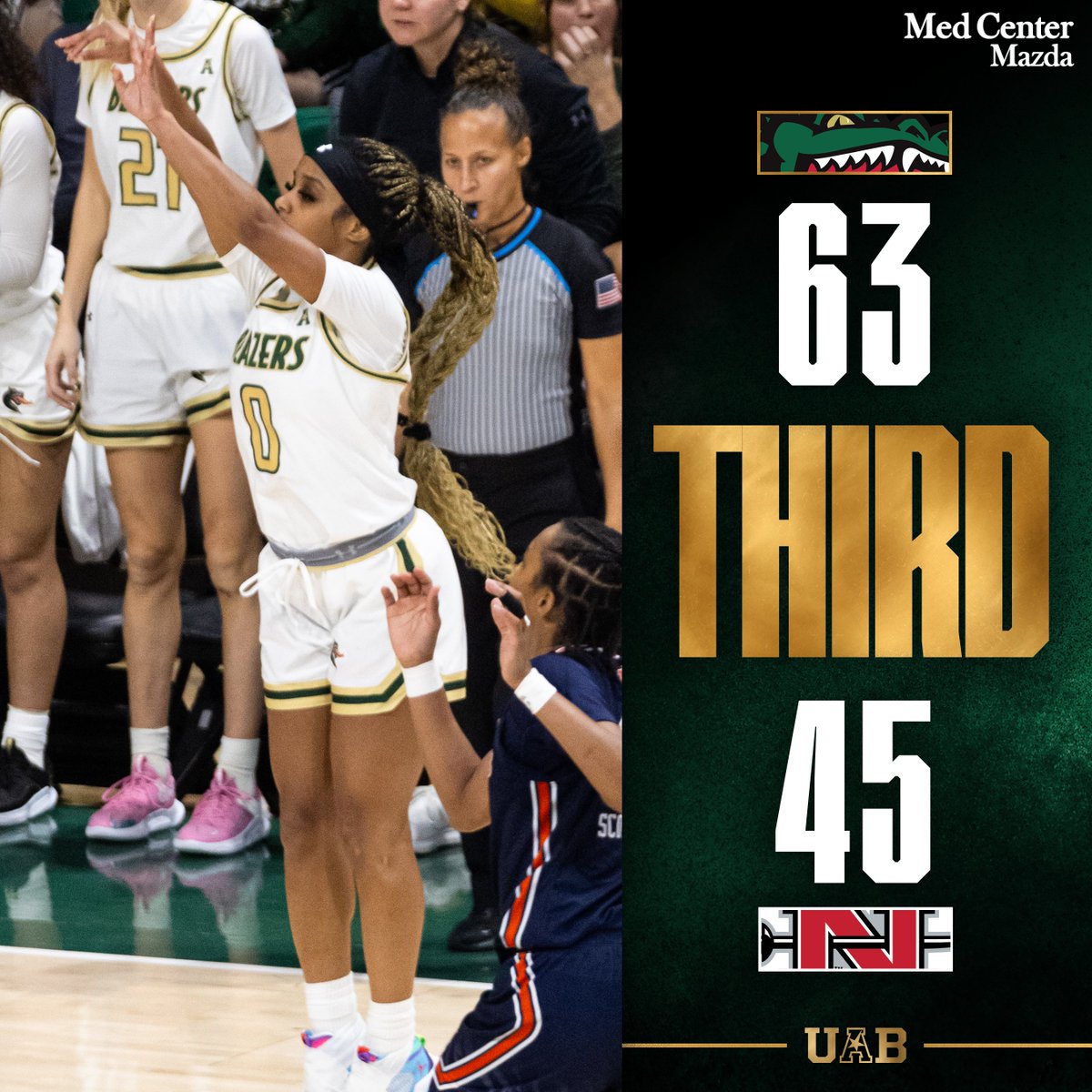 UAB_WBBALL's tweet photo. UAB DID NOT MISS A SHOT IN THE THIRD QUARTER! I REPEAT, UAB DID NOT MISS A SHOT IN THE THIRD QUARTER!

UAB goes 11-of-11 from the floor and outscores Nicholls 31-13 in the third to gain a commanding 63-45 advantage entering the fourth!

#WinAsOne https://t.co/zxgC3EqN0f