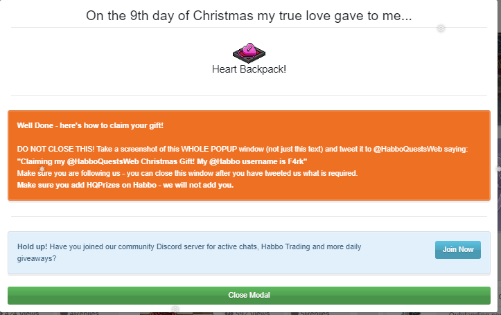 F4rk2's tweet photo. Claiming my @HabboQuestsWeb Christmas Gift! My @Habbo username is F4rk https://t.co/s7ZumepaU9