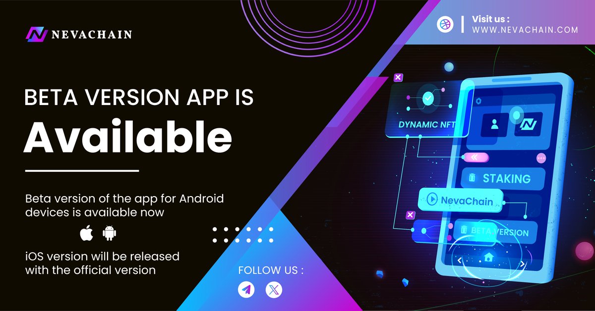 NevaChain_NEV's tweet photo. 📱 #Beta version of the app for #Android devices is available now!

🔥 You can now download the #NevaChain Beta version at our official website. In this version we provide a number of features that will be available in the upcoming official version.

👉 Stay tuned! https://t.co/hwD8nJBXZh