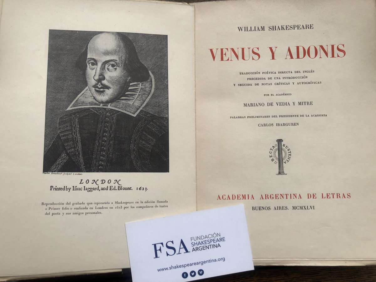 ShakespeareArg's tweet photo. “Venus y Adonis” de William #Shakespeare: Brillante traducción de Mariano de Vedia y Mitre. Memorable Edición de la Academia Argentina de Letras https://t.co/HTotPayZEz