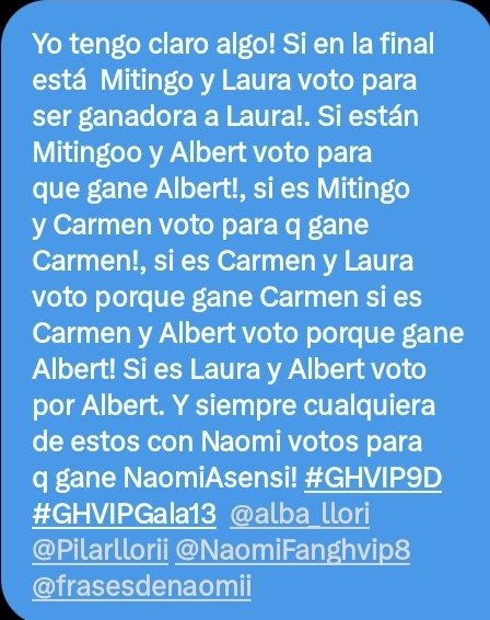 Cindys03836720's tweet image. Jamás votaré para que gane un Machista! #GHVIP10D #GHVIP09D #GHVIPGala13 #NaomiGanadora #NaomiMereceGanar