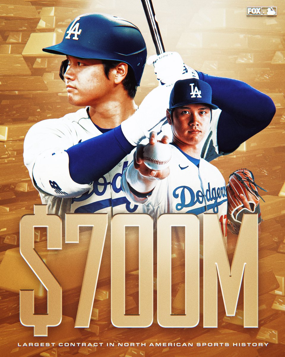 FlippinBatsPod's tweet photo. SHO HIM THE MONEY 💰👀

Shohei Ohtani's 10-year, $700M contract with the Dodgers becomes the largest in North American sports history! https://t.co/47P7CuvSqB