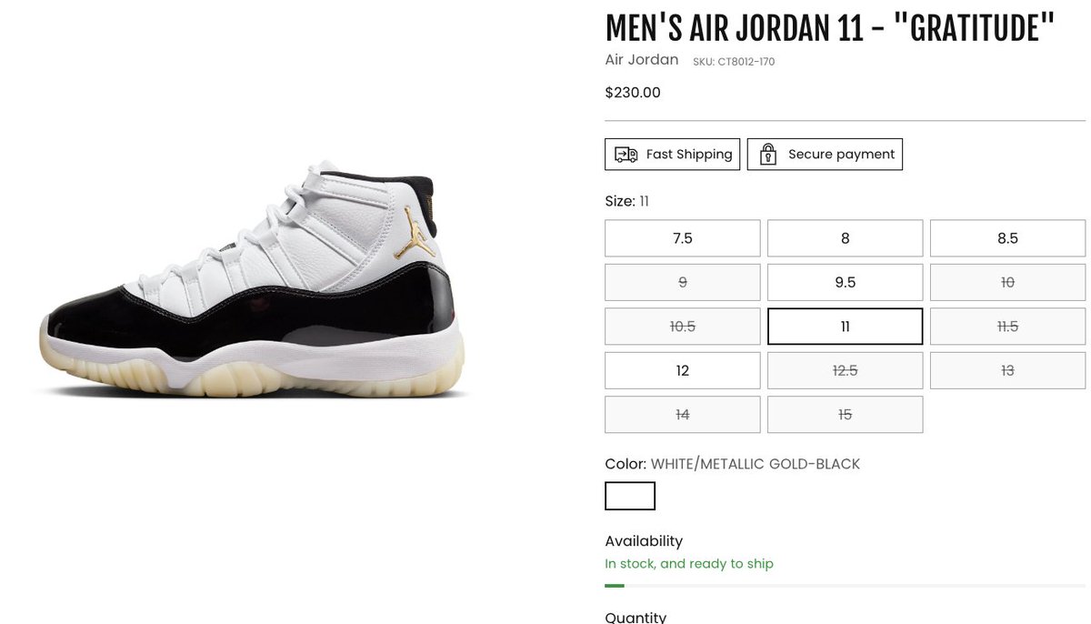 SOLELINKS's tweet photo. Ad: Sizes added on Sole Play
Air Jordan 11 Retro 'Gratitude'
=> https://t.co/TzBux6PTyU https://t.co/8mlbtwtC92