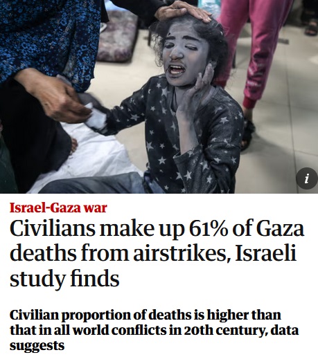 🚨 STAGGERING: Israeli study finds proportion of civilian deaths in #Gaza higher than in all global conflicts of the 20th century. theguardian.com/world/2023/dec…