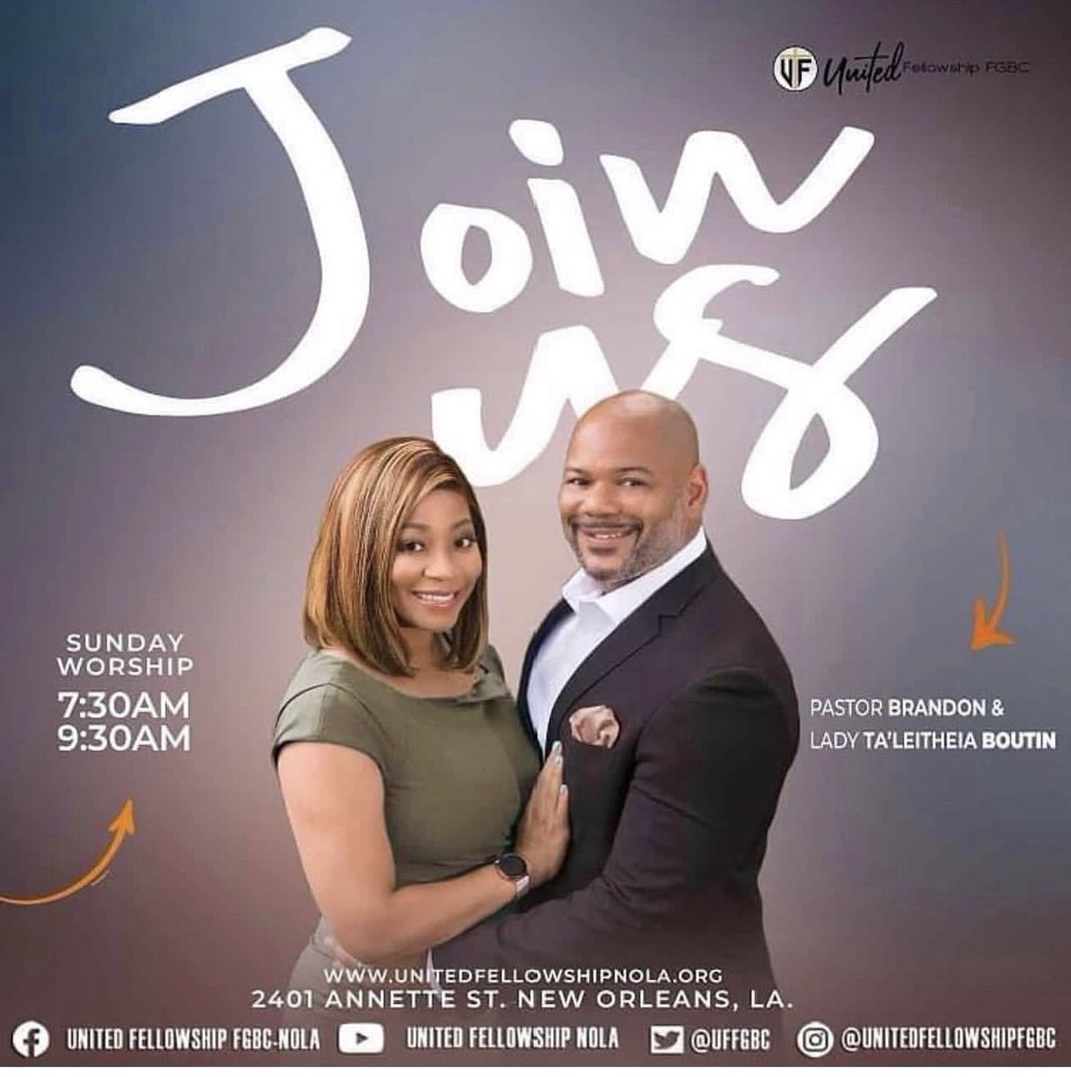 UFFGBC's tweet photo. We want to see you in the house Sunday at 7:30 am or 9:30 am @unitedfellowshipfgbc or join us live virtually on IG @unitedfellowshipfgbc , FB @United Fellowship FGBC NOLA , or YouTube @ United Fellowship NOLA!!! #UFC #WeHaveWorkToDo #Kingdom 🙌🏾🙏🏾 https://t.co/uKjCQoKQlz