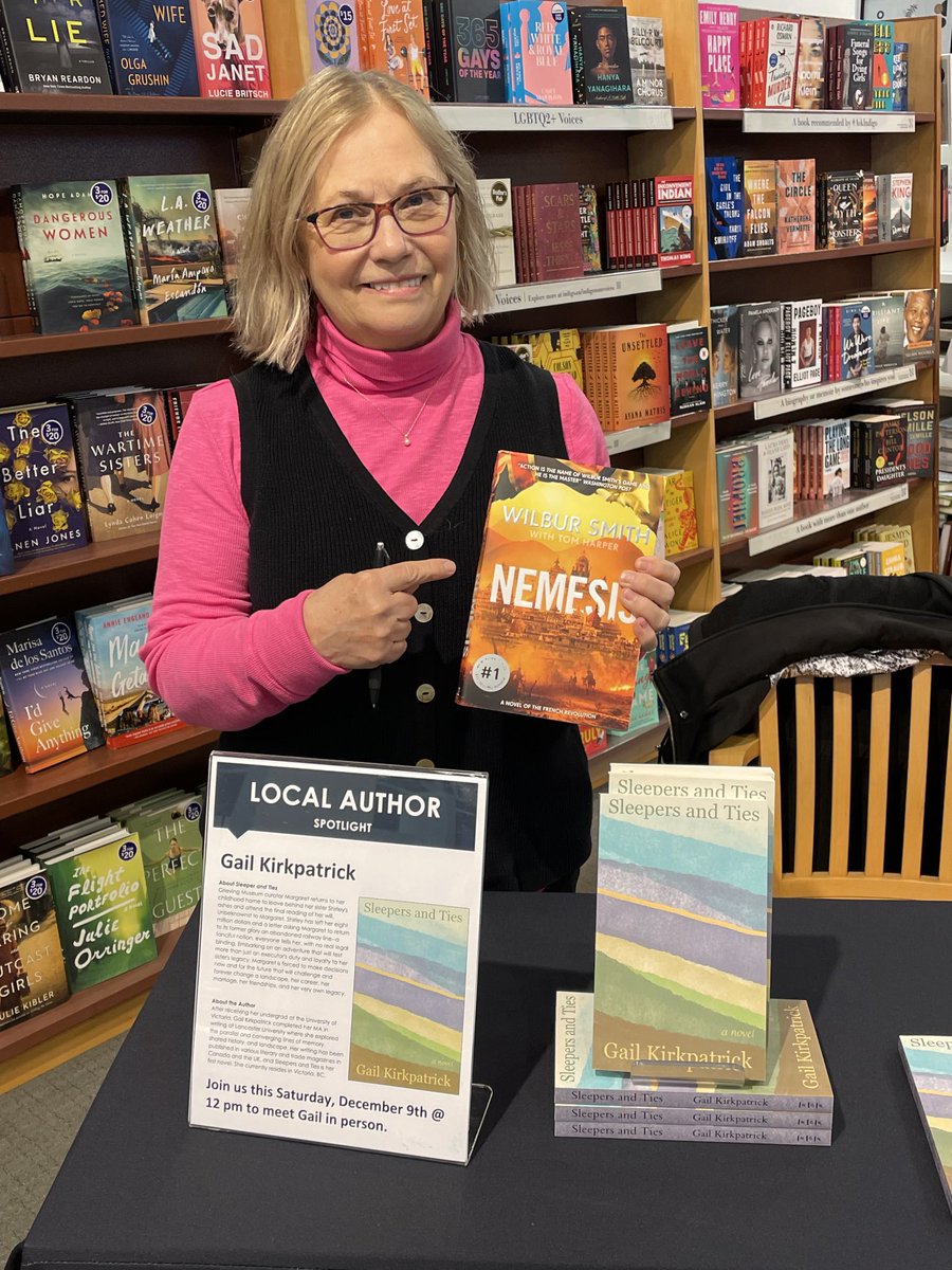 Great day signing books @chaptersnanaimo. Thank you. Still feeling the love from ⁦@Wilbur_Niso_Fdn⁩ my book shelved near ⁦@thewilbursmith⁩ ⁦@tomharperauthor⁩ #SleepersandTies #nonpublishing #indiepublisher #canadianauthor #shortlisted ⁦@alllitupcanada⁩