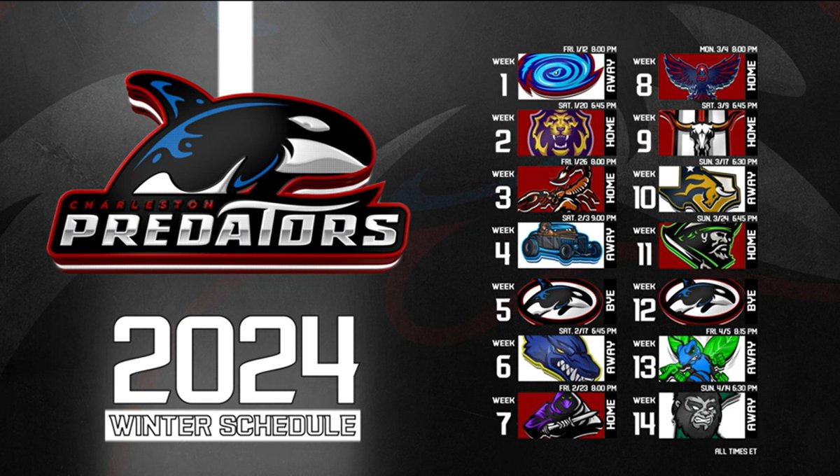 The Charleston Predators tour of destruction resumes in 1 month. See you week one <a href="/SFL_Storm/">Florida Storm</a> 

#ApexPredator