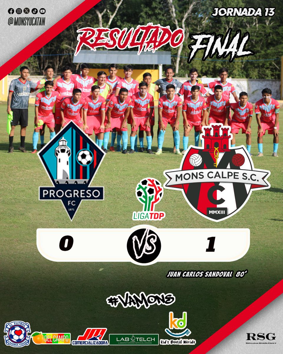 MonsYucatan's tweet photo. ¡El Mons Calpe triunfa como visitante en Progreso FC con un golazo de Juan Carlos Sandoval en el minuto 80, sellando la jornada 13 de la primera vuelta de la liga TDP con una victoria 0-1! ⚽🎉 ¡VaMons por más! 💪🏆 #Fútbol #LigaTDP #Victoria #MonsEnAcción https://t.co/Eh7MXvU8A6