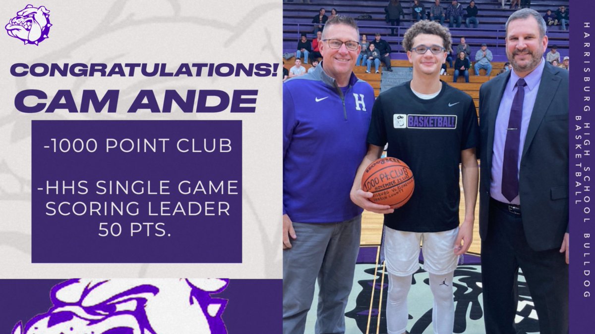 Congratulations to Harrisburg Bulldog Basketball  player, Cam Ande on joining the HHS 1000 point Club and becoming the single game leading scorer in HHS history with 50 points. Bulldog Nation is proud of you! Go Dogs!