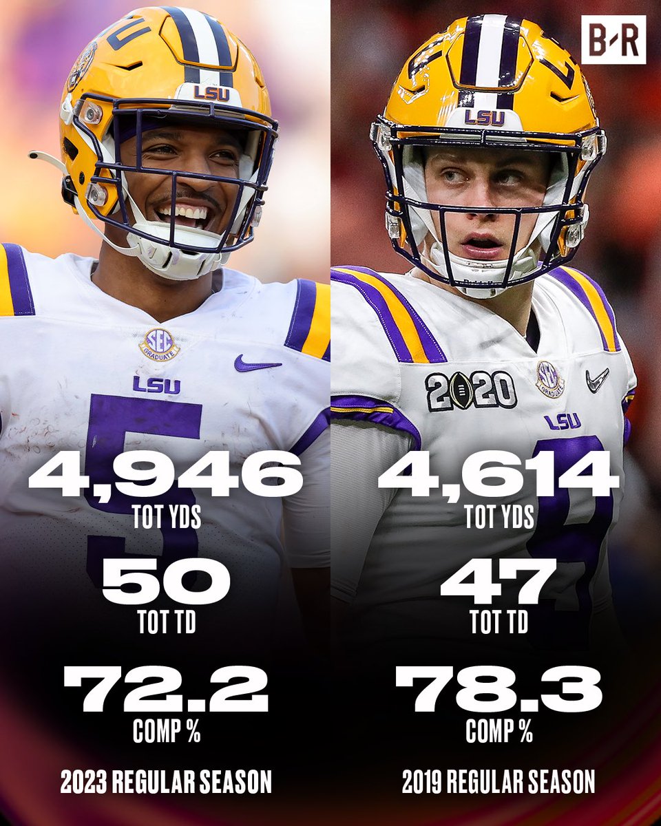 BleacherReport's tweet photo. Jayden Daniels' Heisman regular season vs. Joe Burrow's Heisman regular season 🔥

Forever LSU LEGENDS 🐅 https://t.co/LetXVPif1z