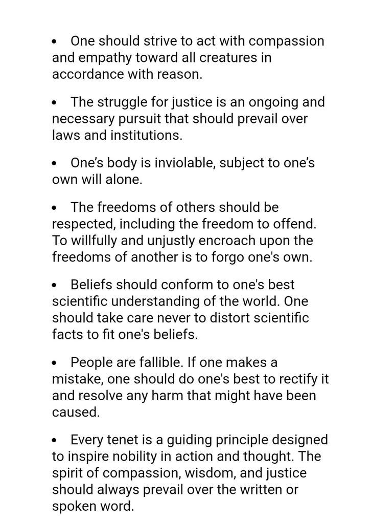 f53899's tweet photo. @HVNYrefugee Yeah we’re definitely not. Satanism has been around since the 60s and they’re just atheist secular humanists who like to LARP. 
These are their tenets. 
We will continue to be a pluralistic liberal democracy as we have been. Stop whining and fear mongering. https://t.co/KX0FkcAE4R