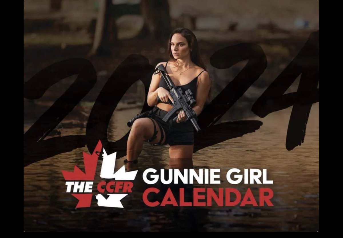 The future for Canadian women, as envisioned by the Canadian Coalition for “Firearm Rights” in the new 2024 edition of its annual “Gunnie Girl Calendar”. 🤷🏼🤔🤷🏼