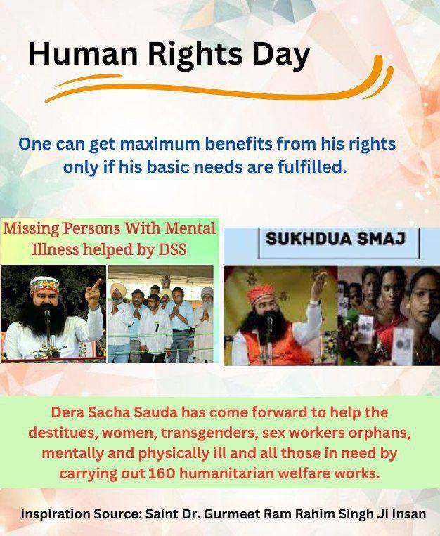 ravneetkaur41's tweet photo. #HumanRightsDay2023 #HumanRightsDay Saint Ram Rahim Ji Insan has always motivated Dera Sacha Sauda volunteers to help and protect the destitutes by doing 160 humanitarian works https://t.co/CgZS1TOQkh