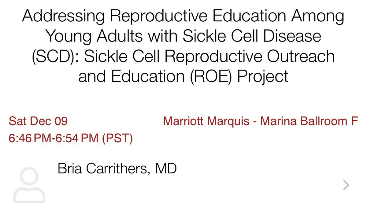 So excited to present my research to improve reproductive education among young adults with #SickleCell! It’s time to advocate for comprehensive reproductive education for our patients, especially those in places w/o access to abortion care. #ASH23 #SickleCell #Shematology