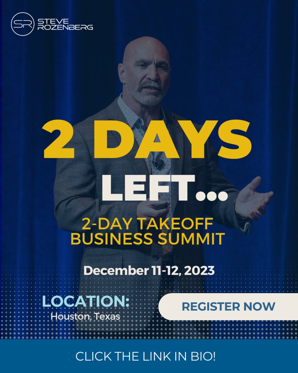 Just Two Days Remains!
2-Day Takeoff Business Summit on December 11-12.

It’s more than just a gathering, you will know.
I can’t wait to see you there!

#BusinessAutomation #TimeFreedom #Me #LiveLikeJett #SteveRozenberg