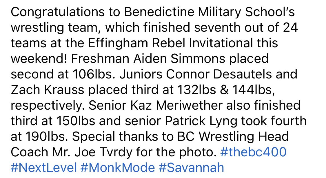 TheBC400's tweet photo. The BC wrestling team finished seventh out of 24 teams at the  Effingham Rebel Invitational this weekend! #thebc400 https://t.co/tqms9zjiP2